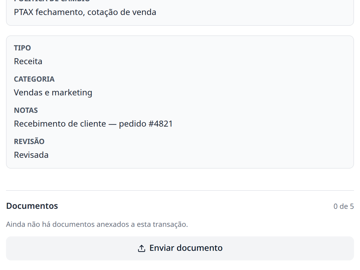 Área de revisão do extrato de fluxos no TxFlows com contrapartes e categorias organizadas